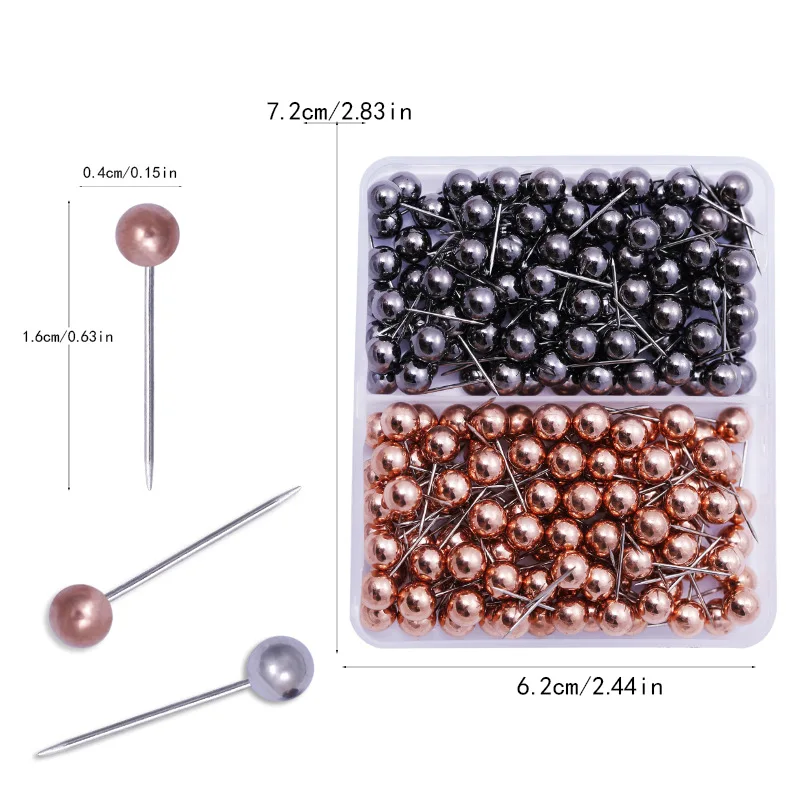 400PCS 4MM Map Tacks Push Pins with Gold Round Head Steel Point for Bulletin  Board Fabric Marking Push Pins with Box