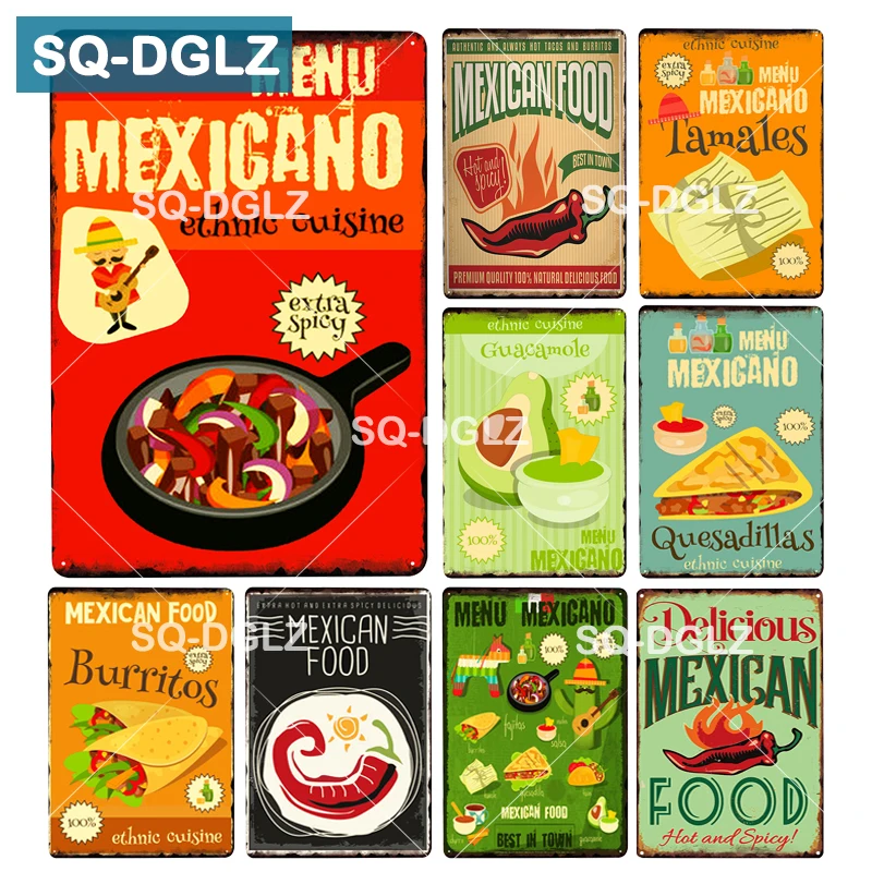 

[SQ-DGLZ] MEXICANO MENU Metal Sign Bar Wall Decor Tin Sign Vintage Home Decor Painting Plaques Art Blackboard Poster
