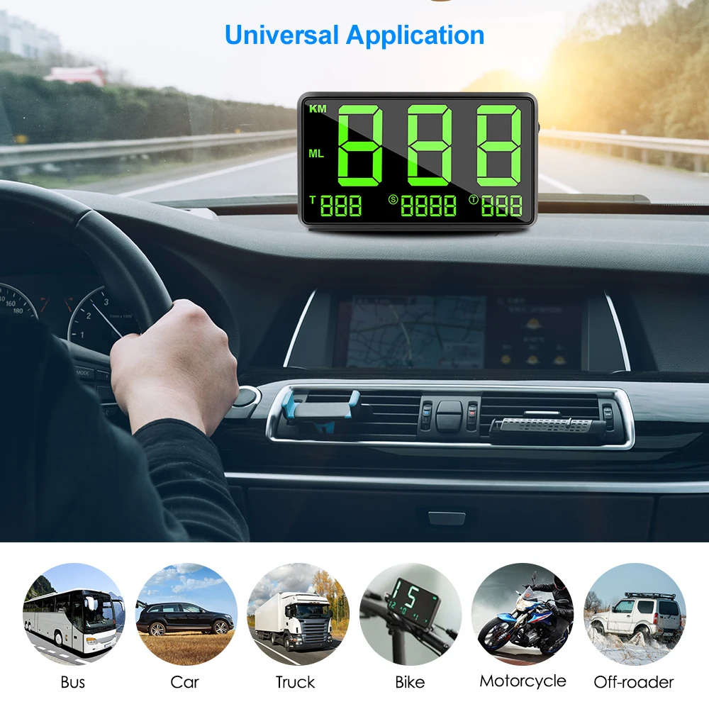 HUD Дисплей Автомобильный gps Спидометр автоматический рекордный пробег 4,5 дюймов дисплей перегрузка сигнала тревоги Plug and Play adjusty Brightnes