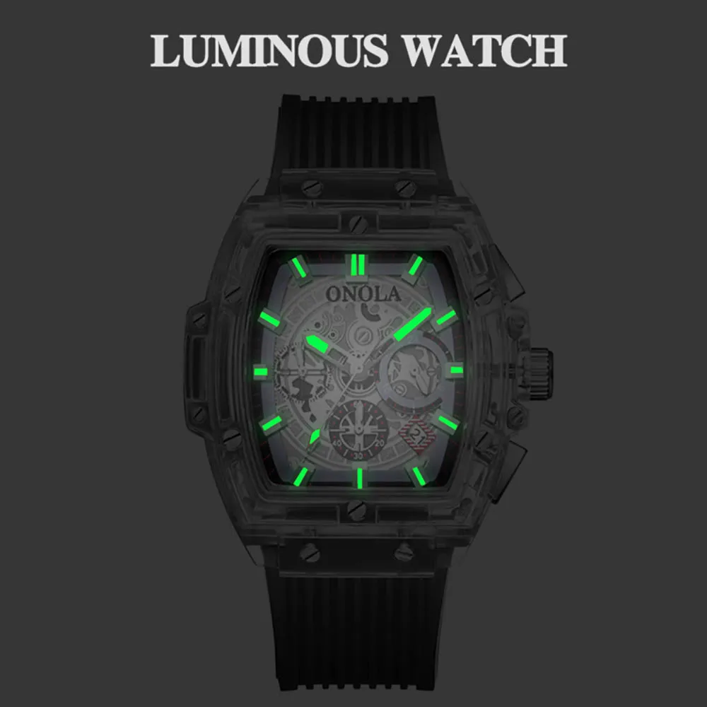 

Men's watches men Sports watch Quartz Multi-function Luminous reloj transparent Chronograph Watch men Military relogio masculino