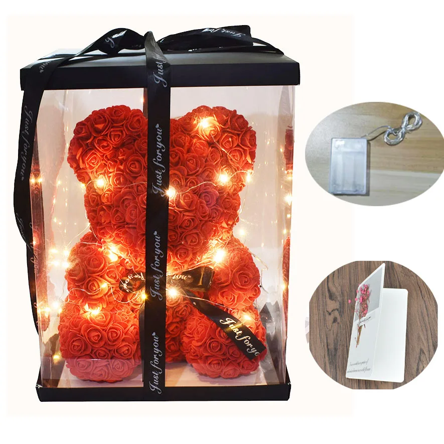 

40cm Soap Foam Rose Bear with Led Light In Gift Box for Valentines Day and Girldfriend Flowers Decoration