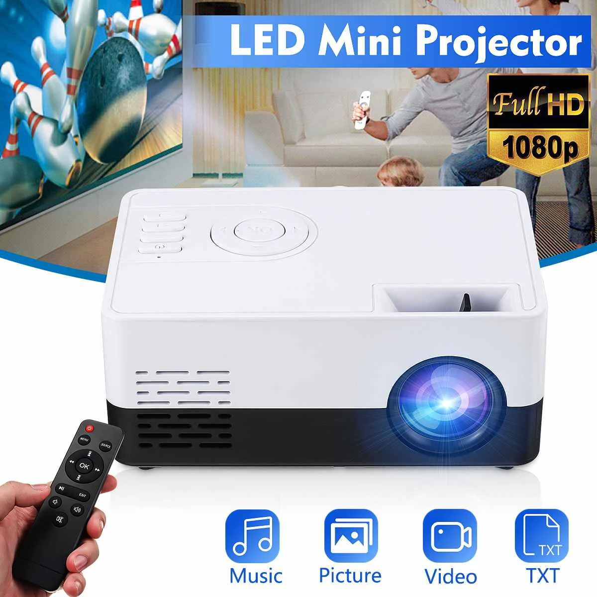 

EU Mini 1080P Full HD Projector bluetooth WIFI Portable LED Projector Home Cinema Theater Outdoor Movie for Party Camping