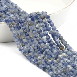 Natural Blue Sandstone Faceted Mineral Beads for DIY Jewelry and Gifts, 15'' Strand (Blue spot)