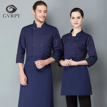 

Unisex Long Sleeve Overalls Solid Color Chef Cooking Uniform Hotel Catering Service Cafe Pizza Bakery Barber Shop Waiter Coat