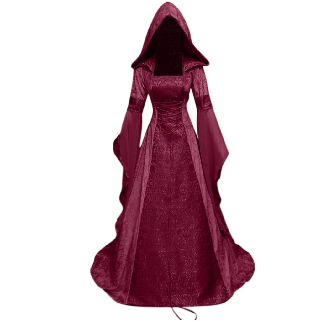 FREE OSTRICH Medieval Dress Gown Robe Palace Princess Dress Adults Vintage Evening Hooded Long Sexy Party Halloween Costume 1014