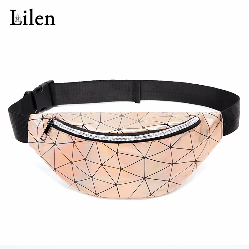 

LILEN Holographic Bags Women Casual Summer Bag Geometric Waist Pack Laser Multi Colored Sequins Rhomboid Bags Shell Waist Packs