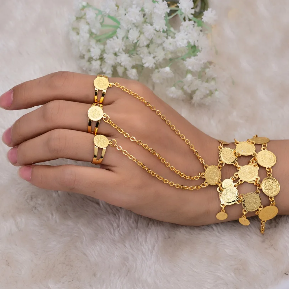Wando Wholesale gold Coin Bracelet Bangles in chain link Rins For Women Dress Bracelet Hot Sale Arab Middle East Bracelet