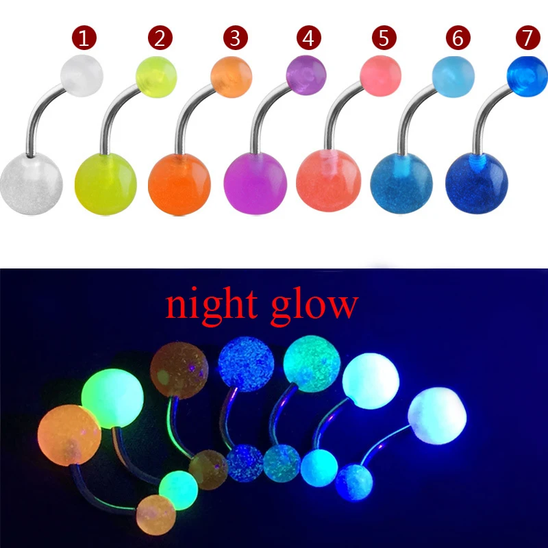 10PCS Night Glow Navel Rings Colorful Acrylic Ball Belly Button Piercing Jewelry 14G Bar Sexy Navel Stud Unisex Body Accessory
