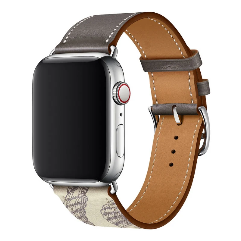 Genuine Leather Print Single Double Circle Band For iWatch Series 5 4 44MM 40MM Apple Watch 5