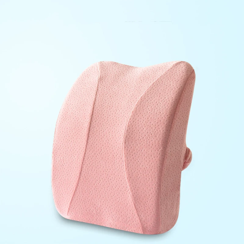 Pink Memory cotton Soft Memory Foam Lumbar Support Back Massager Waist Cushion Pillow for Chairs In The Car Seat Pillows Home Office Relieve Pain - Color: Pink Memory cotton