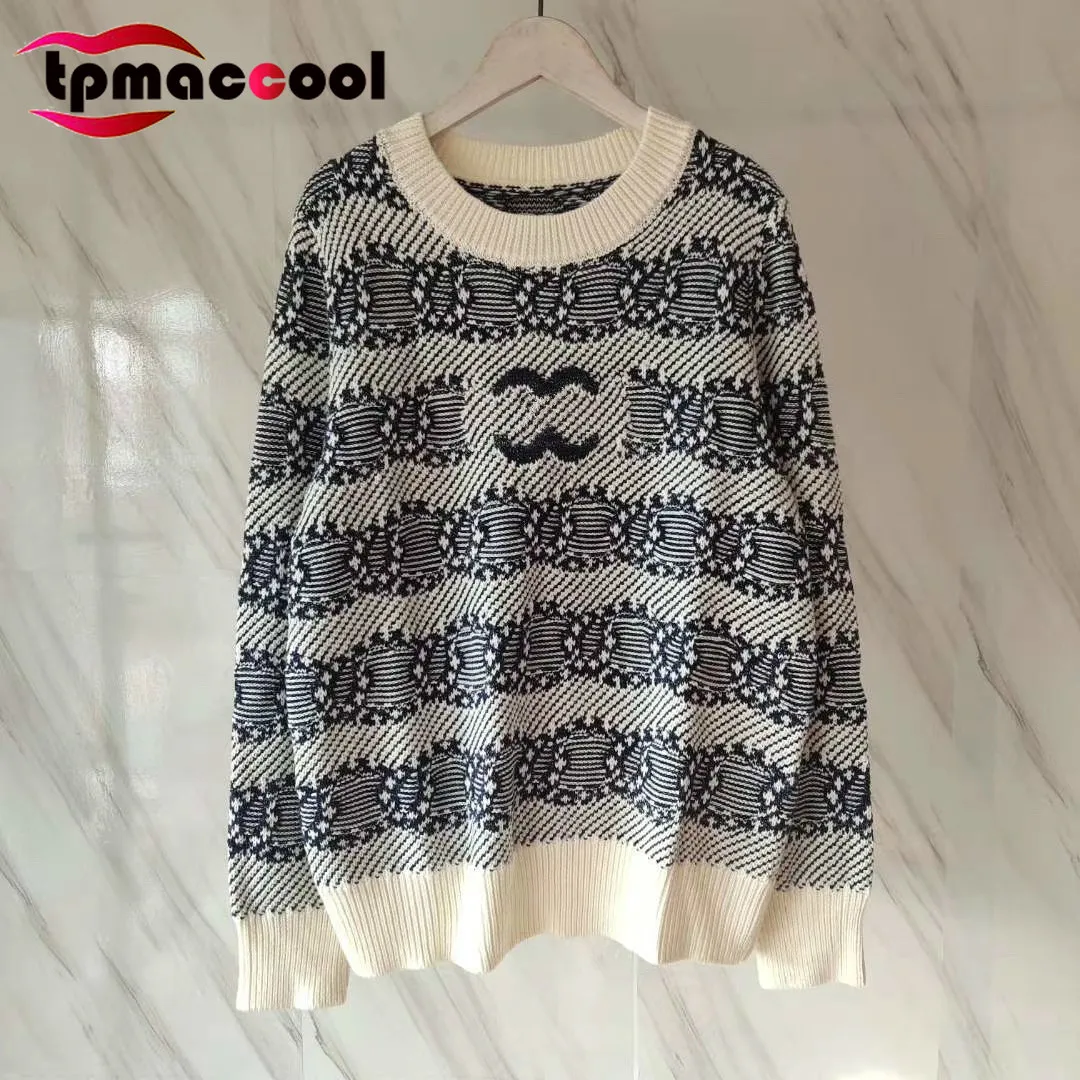 

Luxury designer women wool blended high end jacquard weave long sleeve thick knitted sweater jumpers pullovers