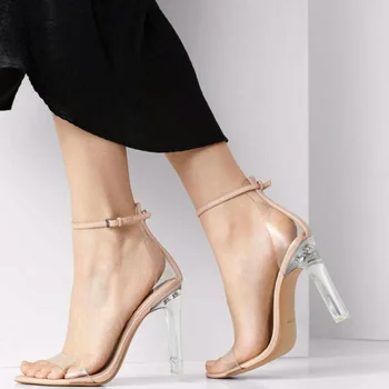 

EshtonShero Summer Sandals Round Toe High Heels Women Transparent Heel Sandals Slippers Platform Ladies Pumps Size 4-12