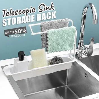 

Telescopic Sink Storage Rack Adjustable Drain Rack Orangizer Kitchen Washing Cloth Sponge Holder