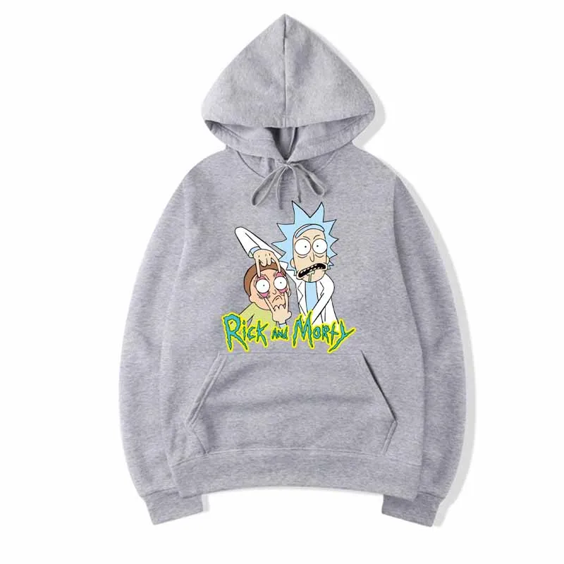 Толстовки с капюшоном Outono Inverno Quente Homens аниме engrachado impresssano Camisolas de Rick E Morty Loog Manga Casaco Com Capuz de algodao