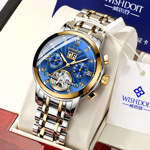 WISHDOIT الرجال التلقائي ساعة ميكانيكية العلامة التجارية الأعلى الفولاذ المقاوم للصدأ مقاوم للماء الساعات 2021New موضة الأعمال الجوف ساعة اليد