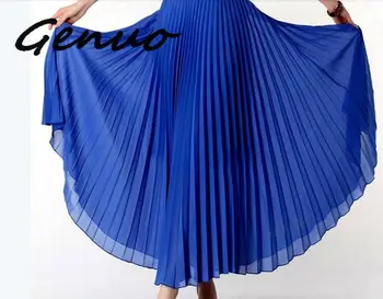 

Genuo New Spring Bohemian Pleated Maxi Skirts Womens Summer Solid Color High Waist Chiffon Long Skirt Tutu Elegant Ladies Black