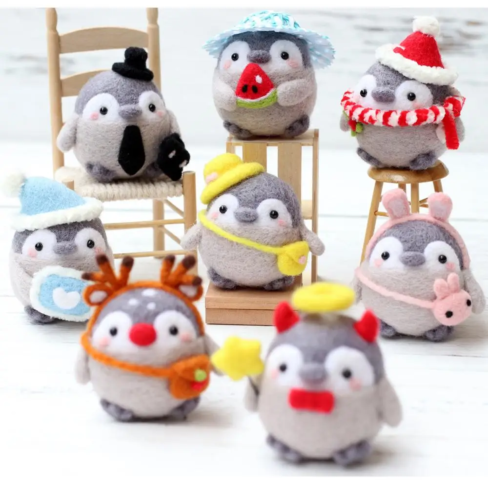 

Jiwuo Handmade Penguin Toy Doll Wool Felt Craft Poked Non-Finished DIY Wool Felting material package Hot Sale