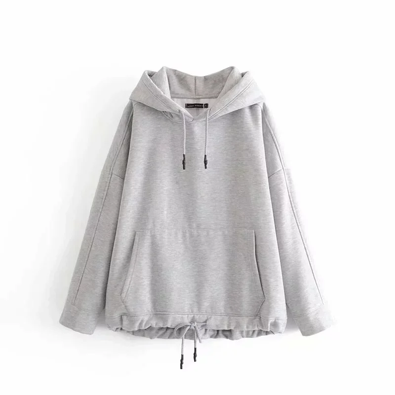 Gray JXYSY толстовки женские Харадзюку хлопковые Толстовки одноцветные Лоскутные карманы Обычная Толстовка большого размера топы женские худи размера плюс - Цвет: Gray