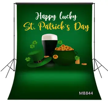 

Happy Patrick's Day Background for Photography Beer Pot of Gold Coins Leprechaun Hat Lucky Shamrocks Green Photo Backdrops