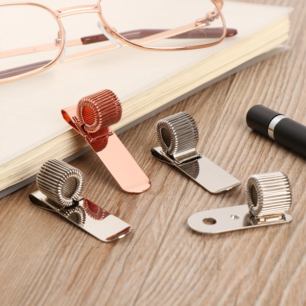 1 PCS Spring Pen Clip Metal Pencil Holder Single Hole Double Opening Triple Orifice Elastic Loop Portable Writing Stationery pen clips