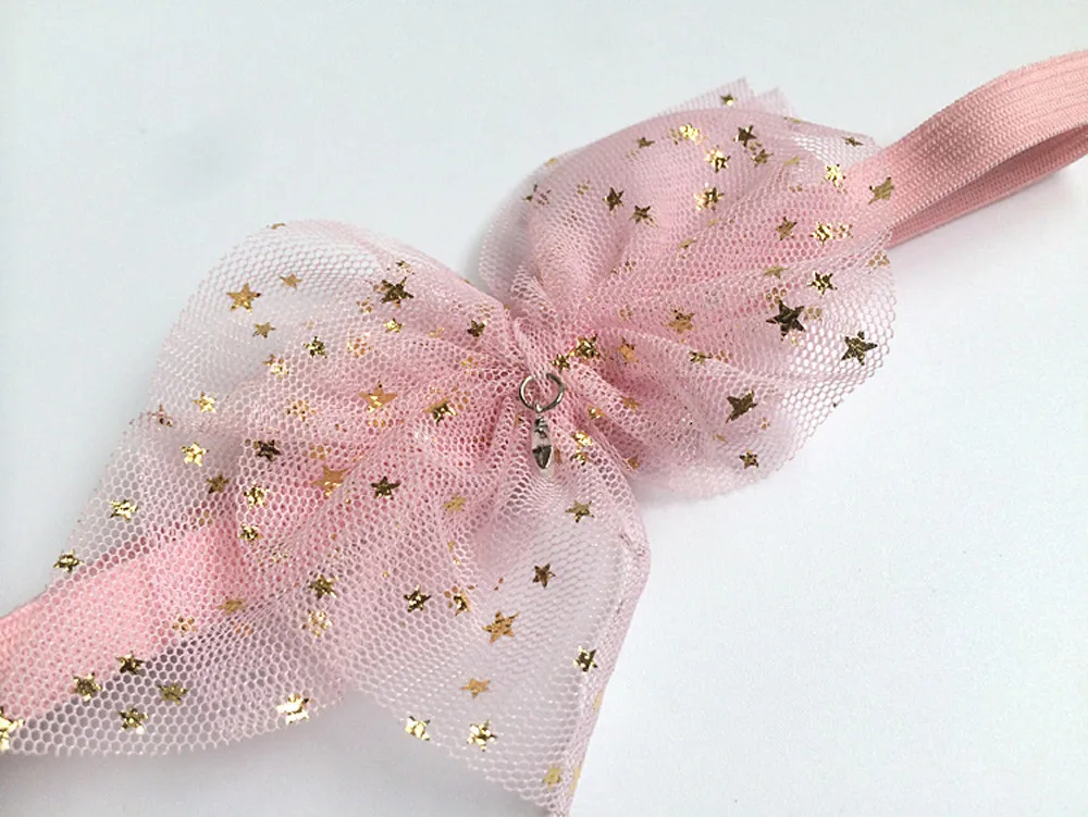 Baby Girl Headbands Princess Lace Gauze Bowknot Starry Sky Headband Elastic Hairband Haarband Baby Girl Clothes Diadema Bebe