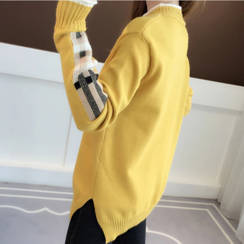 Корейский теплый женский свитер осень-зима круглый вырез вязаный свитер женский длинный рукав свободные пуловеры толстый свитер с
