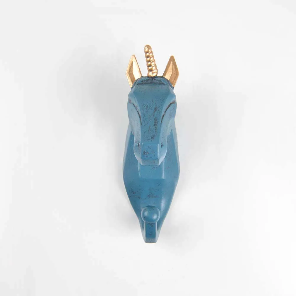 blue Unicorn 1 шт., олень, слон, единорог, носорог, голова животного, полимерный крючок, витрина для одежды, крючок для стоек, пальто, вешалка, кепка, декор комнаты, шоу, настенная сумка - Цвет: blue Unicorn