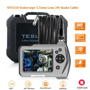 

NTS150 720 HD Endoscope Inspection Camera 3.5" LCD Monitor 5.5mm Diameter 3M Tube 32GB DVR Borescope Zoom Rotate 6 LEDS 1.0MP