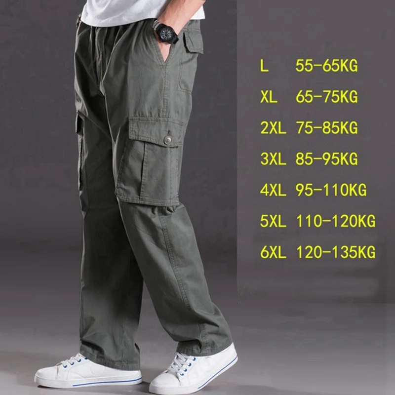 5XL 6XL мужские брюки карго хлопок карман стиль сафари молния большой размер 4XL Armygreen эластичная талия 130 кг 48 Выходная дверь повседневные брюки