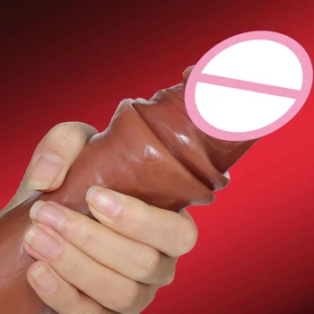 Silicone Huge Dildo Realistic Dildo Sliding Foreskin Liquid Dick G Spot Clitoris Stimulate Penis Adult Erotic Sex Toys for Women 6