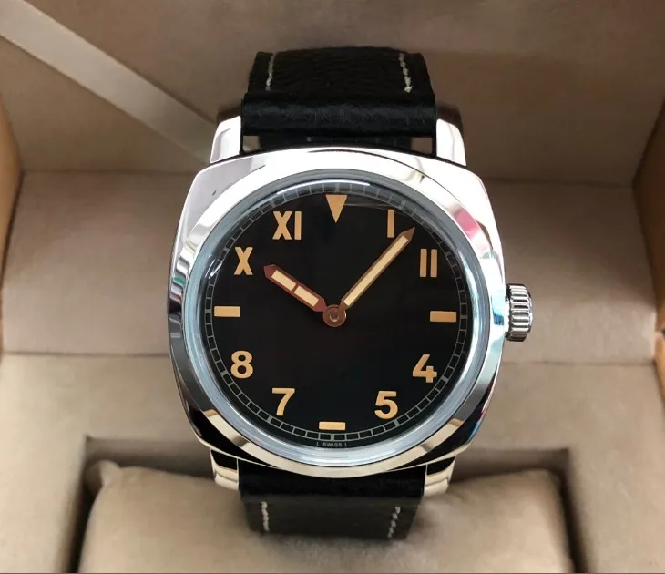 black dial 47 мм GEERVO светильник кофейного цвета или черный циферблат Азиатский 6497 17 jewels механический ручной вздув движения мужские часы gr233-8 - Цвет: black dial