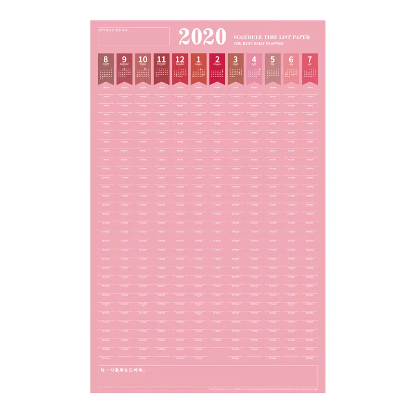 pink colour Плановый лист 365 день пробойник часы Расписание цветной Календарь самоучение привычка образование школьные офисные канцелярские принадлежности - Цвет: pink colour