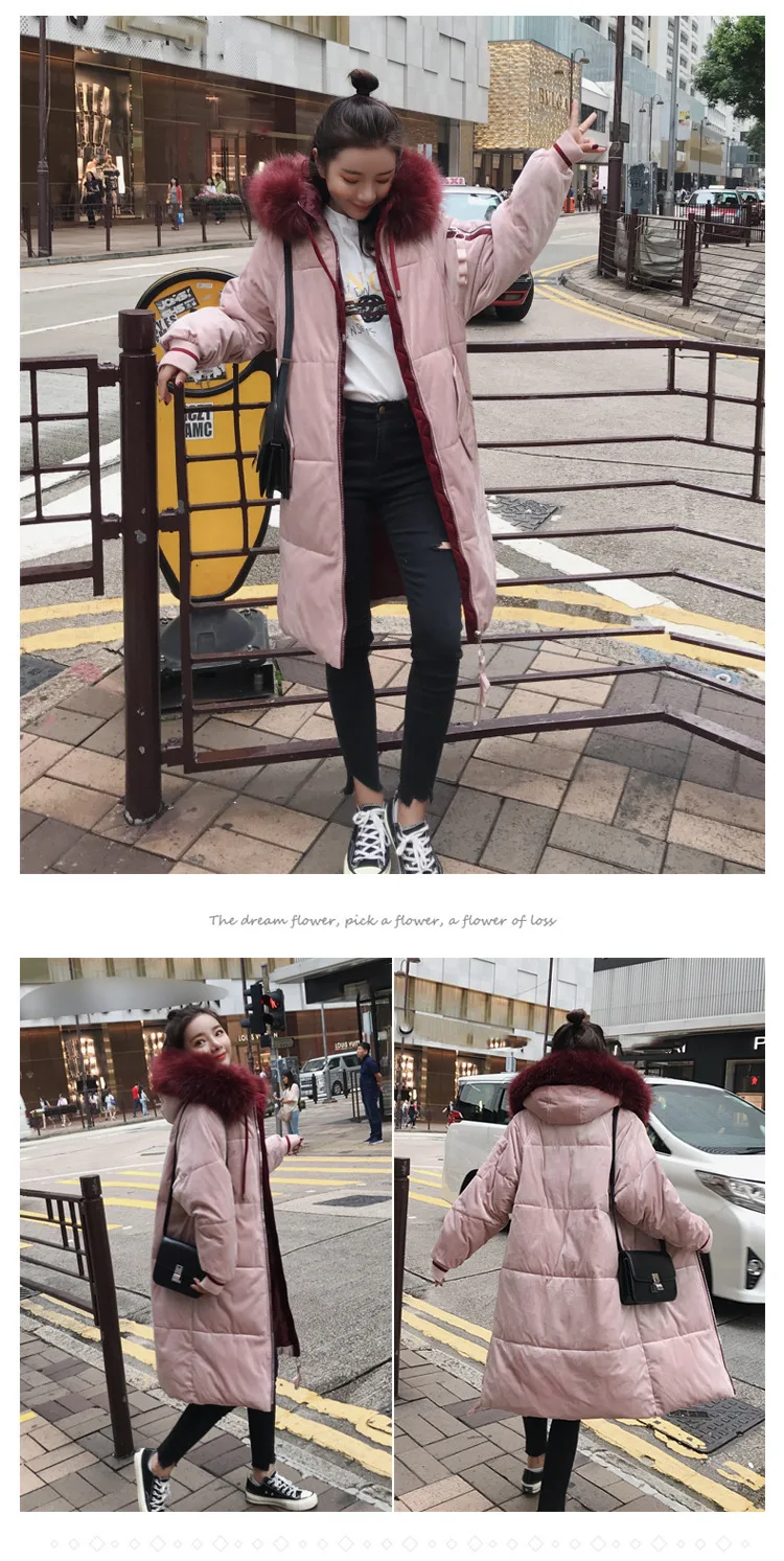 Colorful Fur Coat Hooded Winter Down Coat Jacket Velvet Warm Loose Cotton padded Wadded Parkas Big Pocket