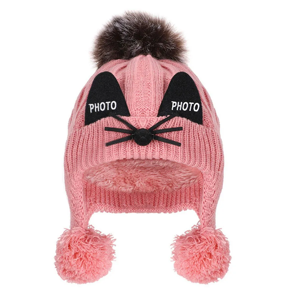 Зимняя теплая вязаная шапка с принтом кота для маленьких мальчиков; зимняя шапка с ушками для маленьких девочек; красивая и очаровательная модная мягкая шапка для отдыха