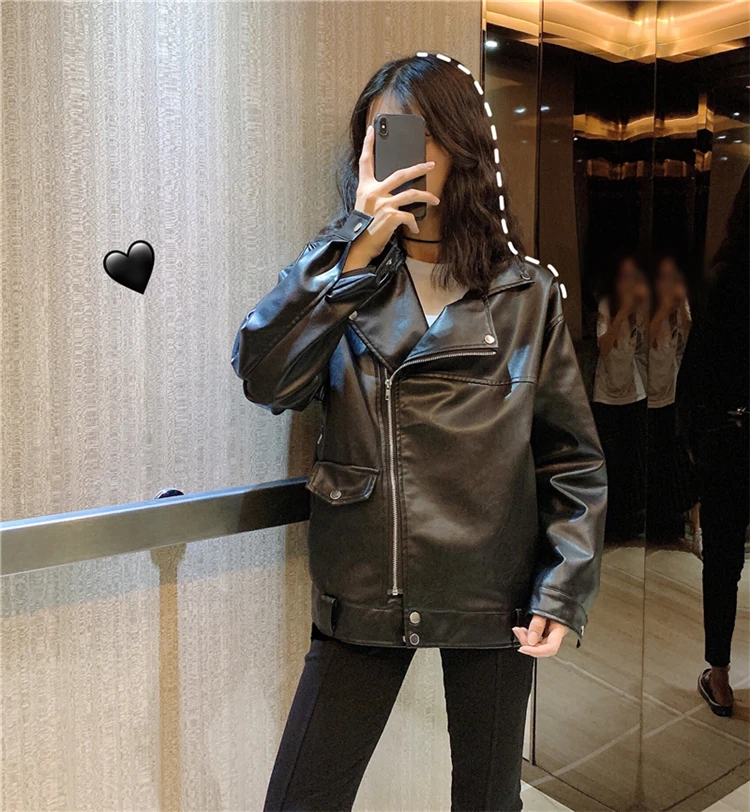 Корейская женская куртка из искусственной кожи, кожаная байкерская куртка для женщин, Chaqueta Cuero Mujer Veste Cuir Femme