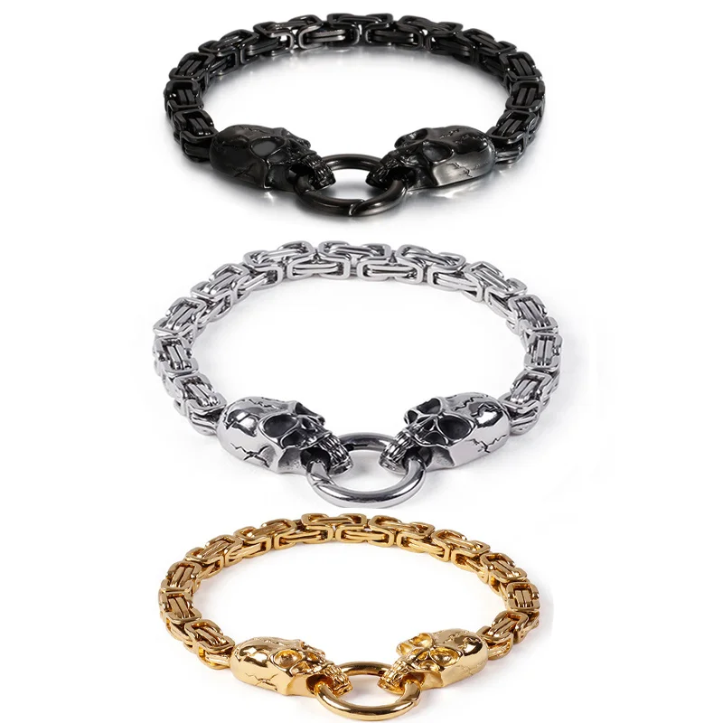 Black/Gold/Silver Color Punk Bracelet For Men Fashion Chinese Style Stainless Steel Ghost Head Bangle Jewelry | Украшения и