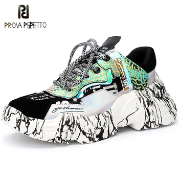 

Prova Perfetto Mixed Color Platform Sneakers Leopard Horsehair Lace up Shoes Woman Street Dad Sneakers Women Chunky Sneakers New