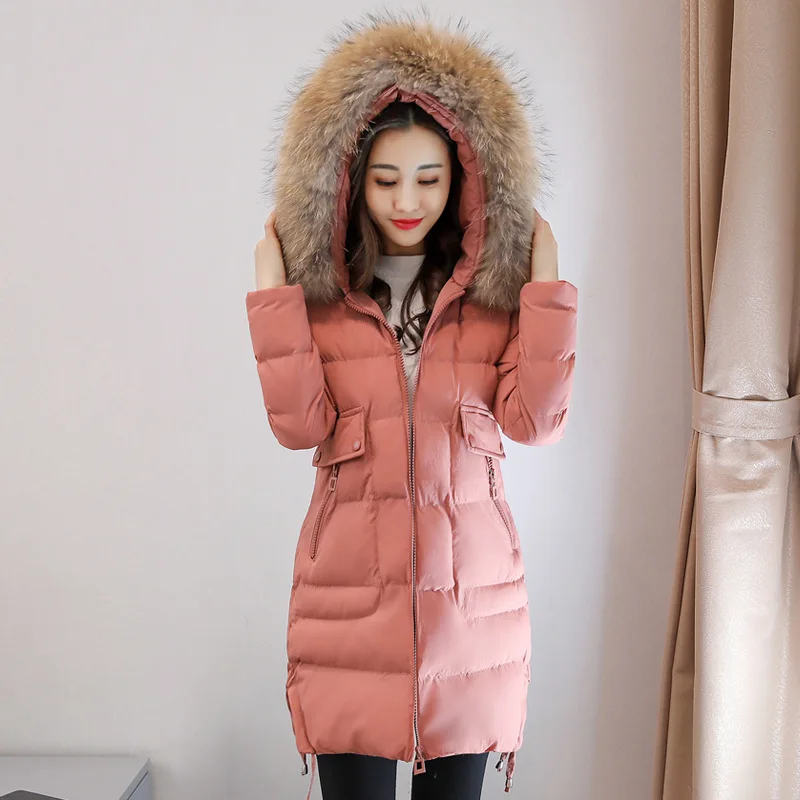 

2018 Winter New Style Korean-style Slim Fit down Jacket Cotton-padded Clothes Mid-length Large Fur Collar Cotton-padded Clothes