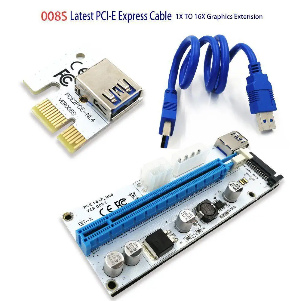 New White PCI-E Riser 008 Express 1X 4x 8x 16x Extender PCI E USB Riser 008S Adapter Card SATA 15pin For BTC Mining Miner
