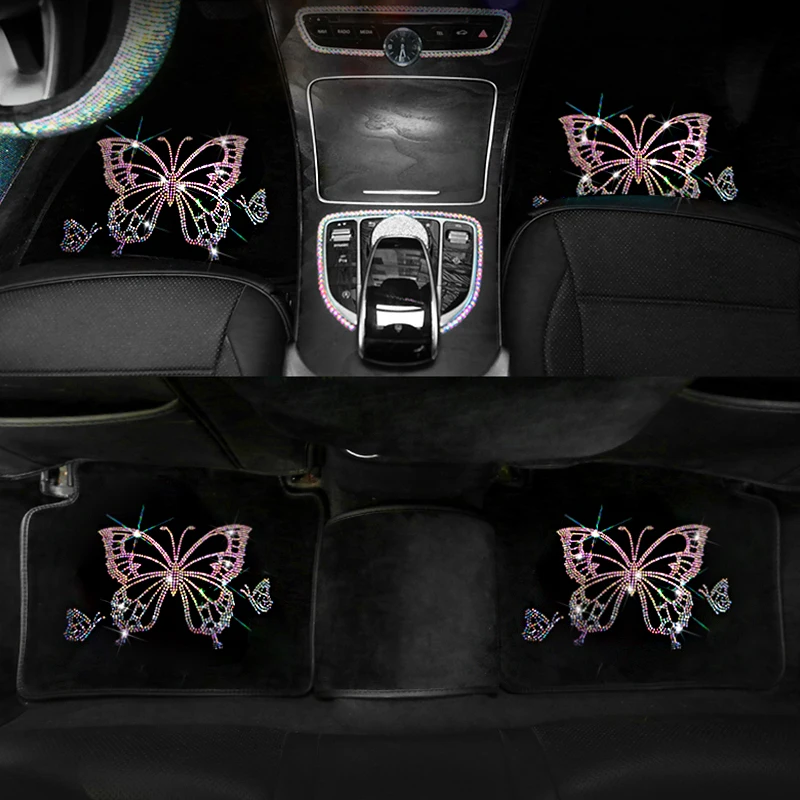 fashion cartoon butterfly diamond waterproof anti slip car floor mats girls women universal car foot mats