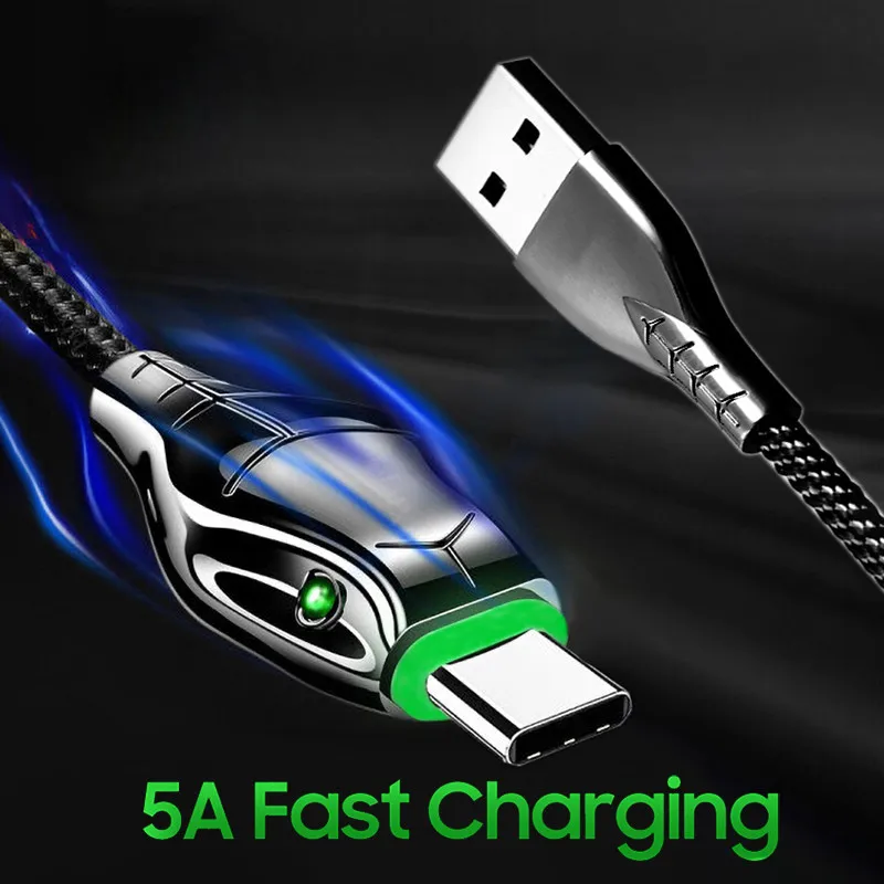 Зарядный кабель USB Type-C 5A LED для Samsung Galaxy Xiaomi mi 10 Huawei mate 40 Pro USB-C данных | Мобильные