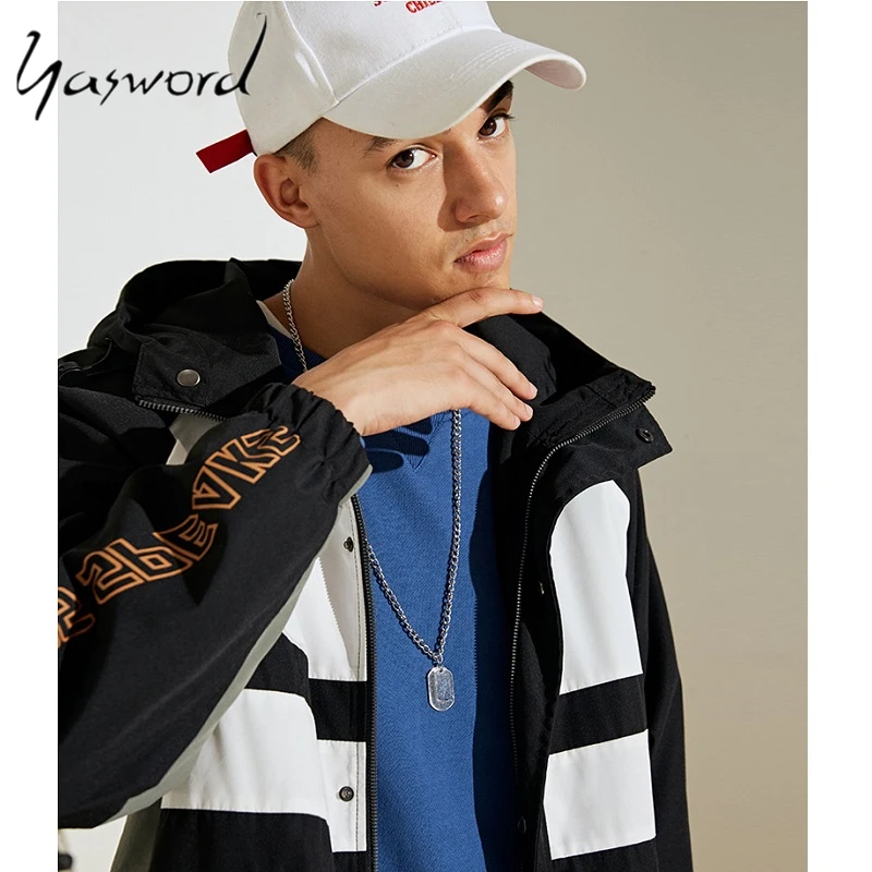 Yasword, Новая Осенняя мужская куртка, для подростков, лоскутные, свободные куртки, с капюшоном, ветровка, модные, высокое качество, пальто