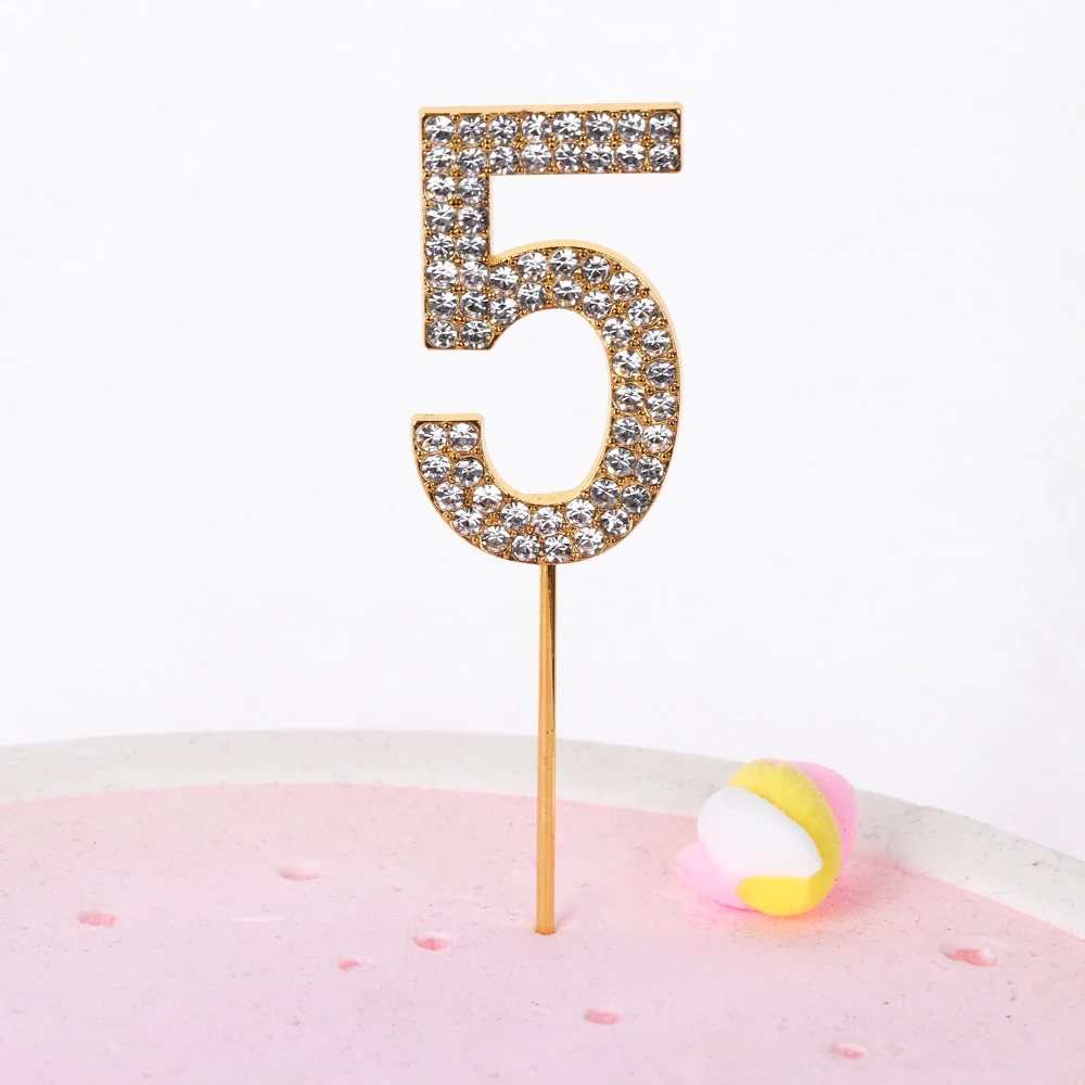 1 шт золотые шипованные бриллиантами цифры "0-9" корона коллекция для выпечки торт Топпер для вечерние украшения подарок десерт кекс аксессуары - Цвет: Gold-5