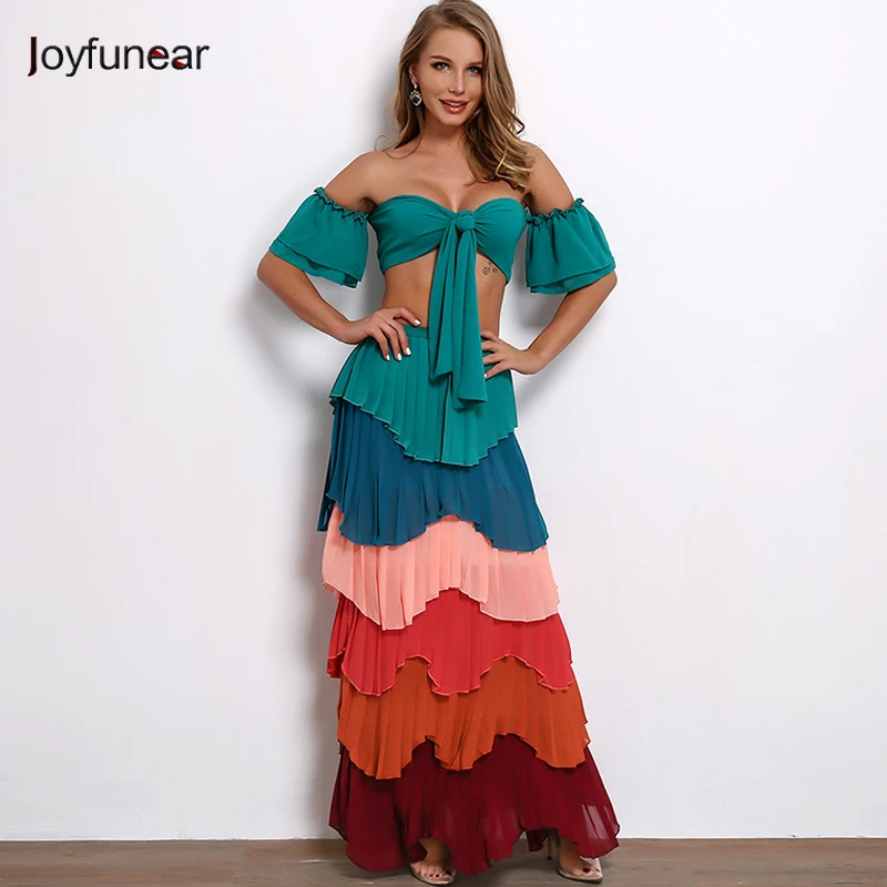 

Joyfunear Chiffon Pleated Wrap Women Dress 2019 New Off Shoulder 2 Piece Elegant Dress Party Bodycon Sexy Dresses Vestido verde