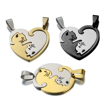 

1 Pair Stainless Steel Love Cute Lovely Cat Charm Necklace Lover Girlfriend Set Valentine's Day for DIY Jewelry Paired Pendant