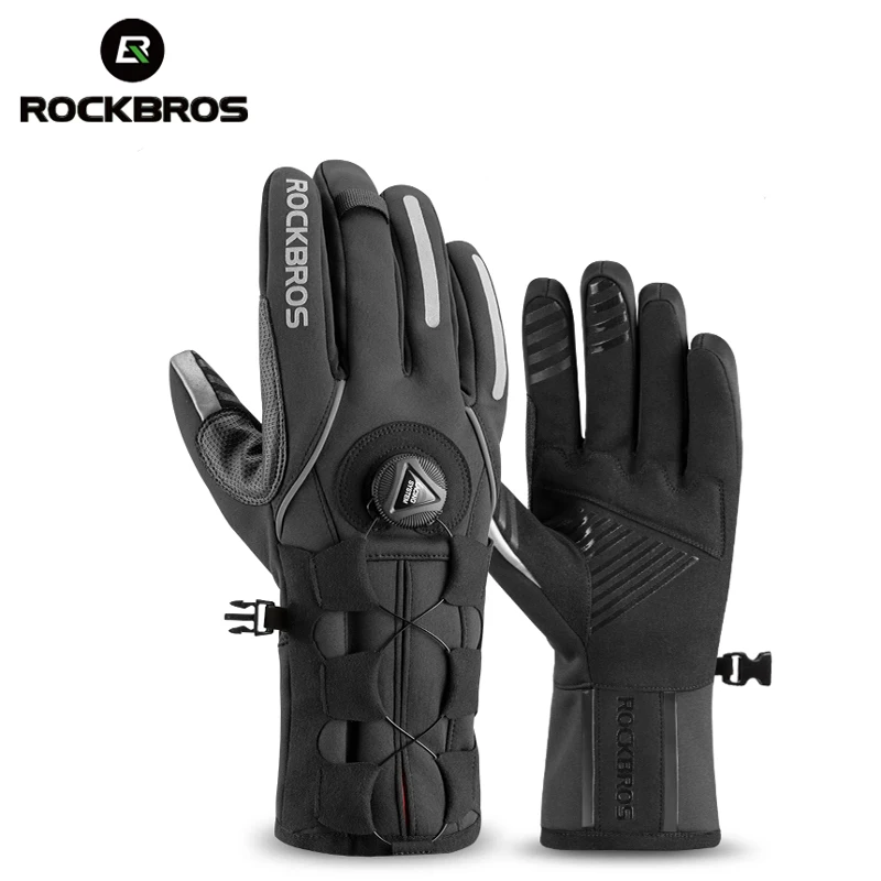 Велосипедные перчатки ROCKBROS Adjusatble, отражающий экран, сенсорный, теплые, MTB, велосипедные перчатки, для улицы, водонепроницаемые, мотоциклетные, велосипедные перчатки