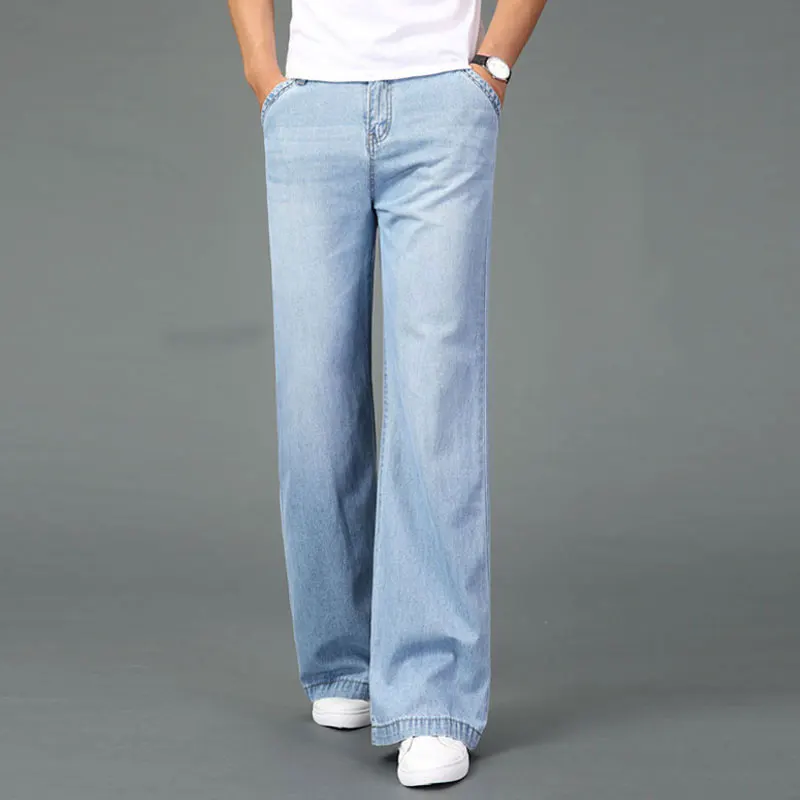 Мужские джинсы, лето, тонкие, большие размеры, микро расклешенные брюки, мужские, прямые, широкие, свободные штаны, больше размеров s 27-32, 33, 34 - Цвет: Light blue