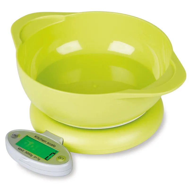 5 кг/1 г электронные кухонные весы с ЖК-дисплеем, электронные кухонные весы для еды, диеты, Почтовые весы, весовой инструмент с подносом зеленого цвета - Цвет: Зеленый