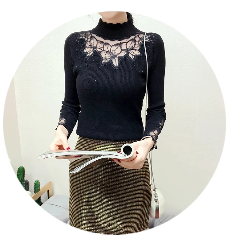 Хорошее качество женская одежда последние весна осень зима корейский vestidos вышитые эластичные тонкие свитера женские K0192