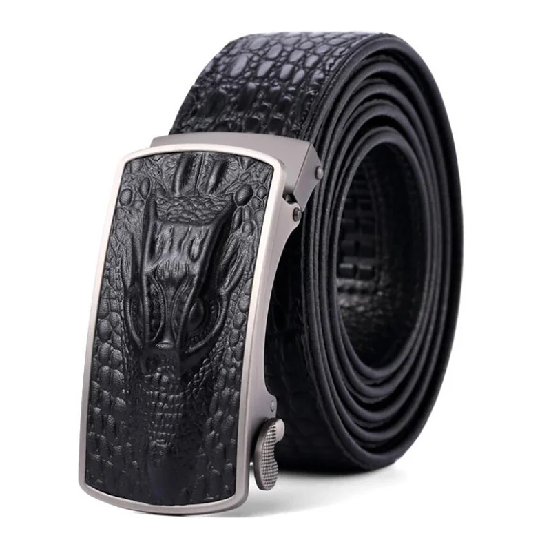 Мужские ремни из крокодиловой кожи, черные автоматические пряжки, модные кожаные джинсы из натуральной кожи, ковбойские ремни XKS127